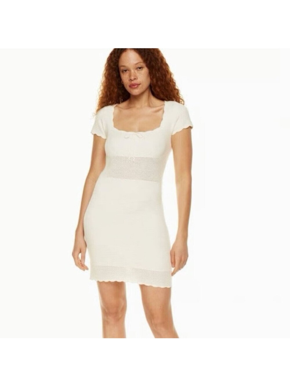 Aritiza Wilfred Reception Mini Dress Pointelle Knit Heather Bone Size XS